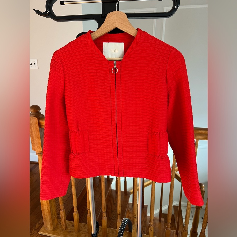 Maje bright red zipper textured blazer XS